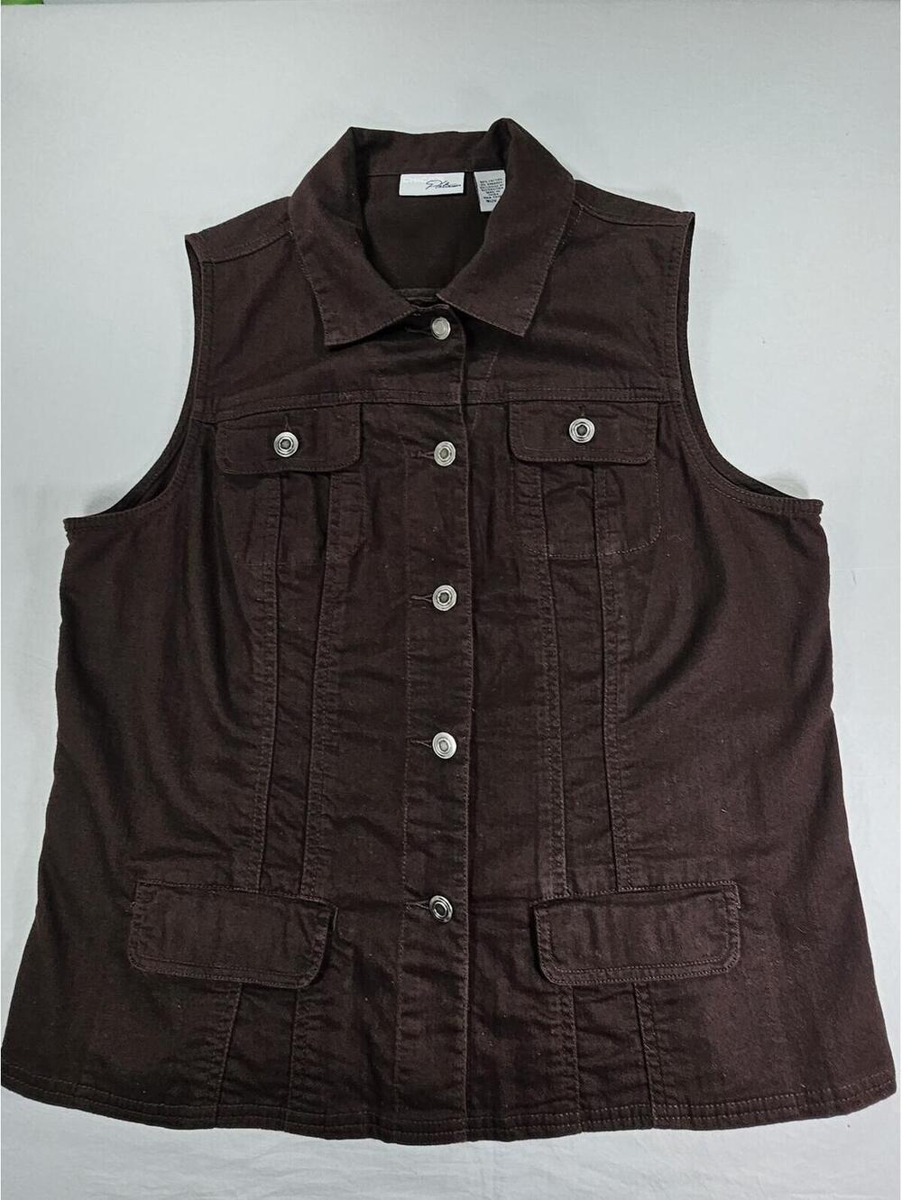 Chico's Platinum Brown Denim Vest with Amber Colored Rhinstones Size 2 (L)